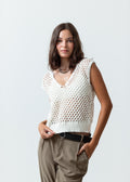 Camisa tejida de cuello en V - Crudo 14_589F003_CRU110605_0