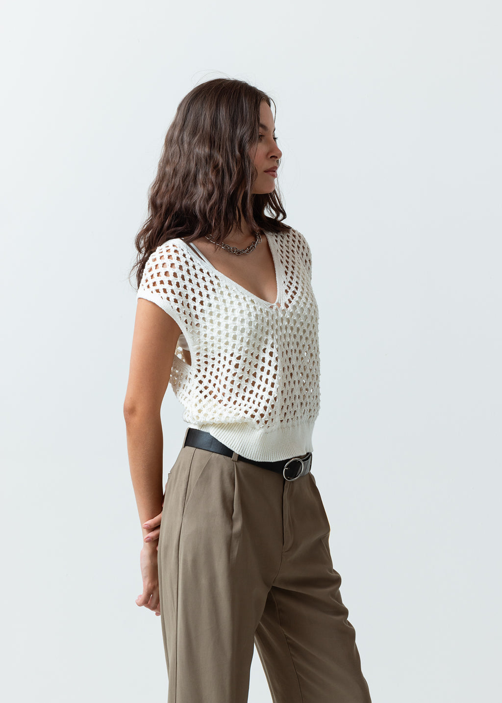 Camisa tejida de cuello en V - Crudo 14_589F003_CRU110605_5