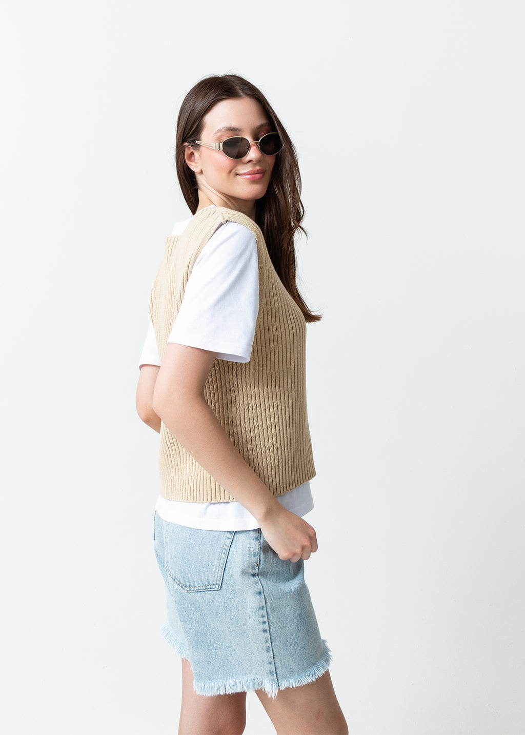 Camisa tejida cuello en V - Beige 14_589F008_BEI151217_3
