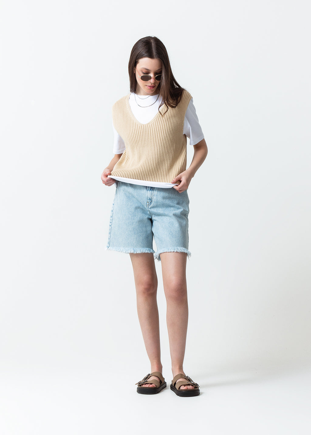 Camisa tejida cuello en V - Beige 14_589F008_BEI151217_5