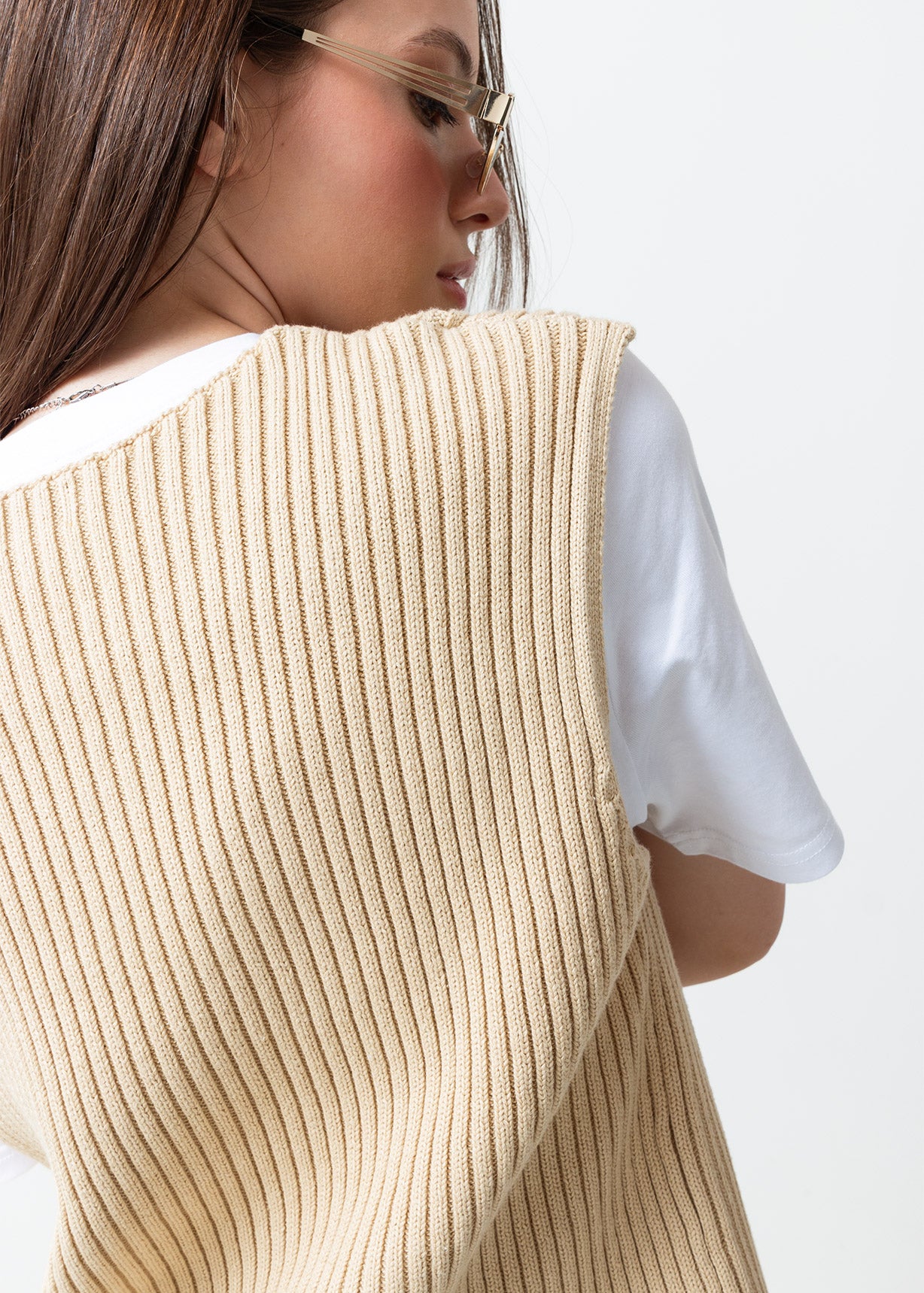 Camisa tejida cuello en V - Beige 14_589F008_BEI151217_7