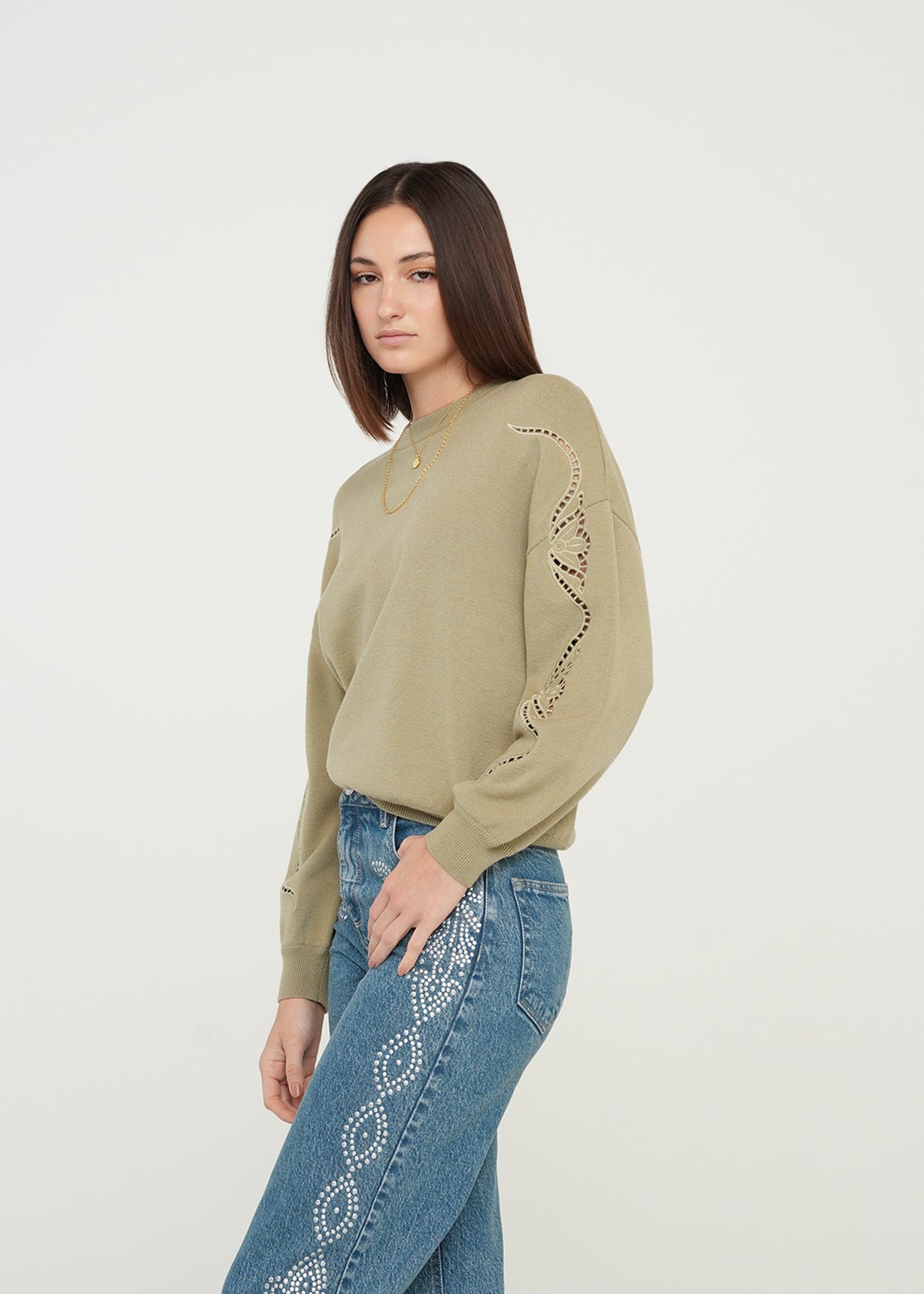 Buzo tejido con flores en mangas - Gris 14_589G054_GRI160613_5
