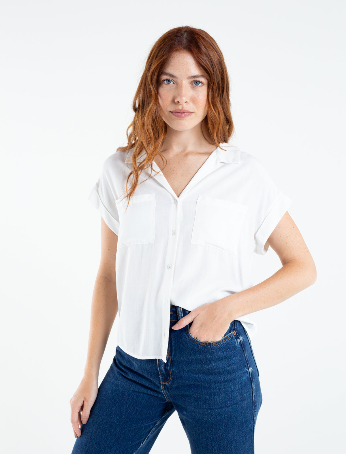 Camisa para mujer manga corta Martina infaltable - Crudo 14_710C508_A00948_0