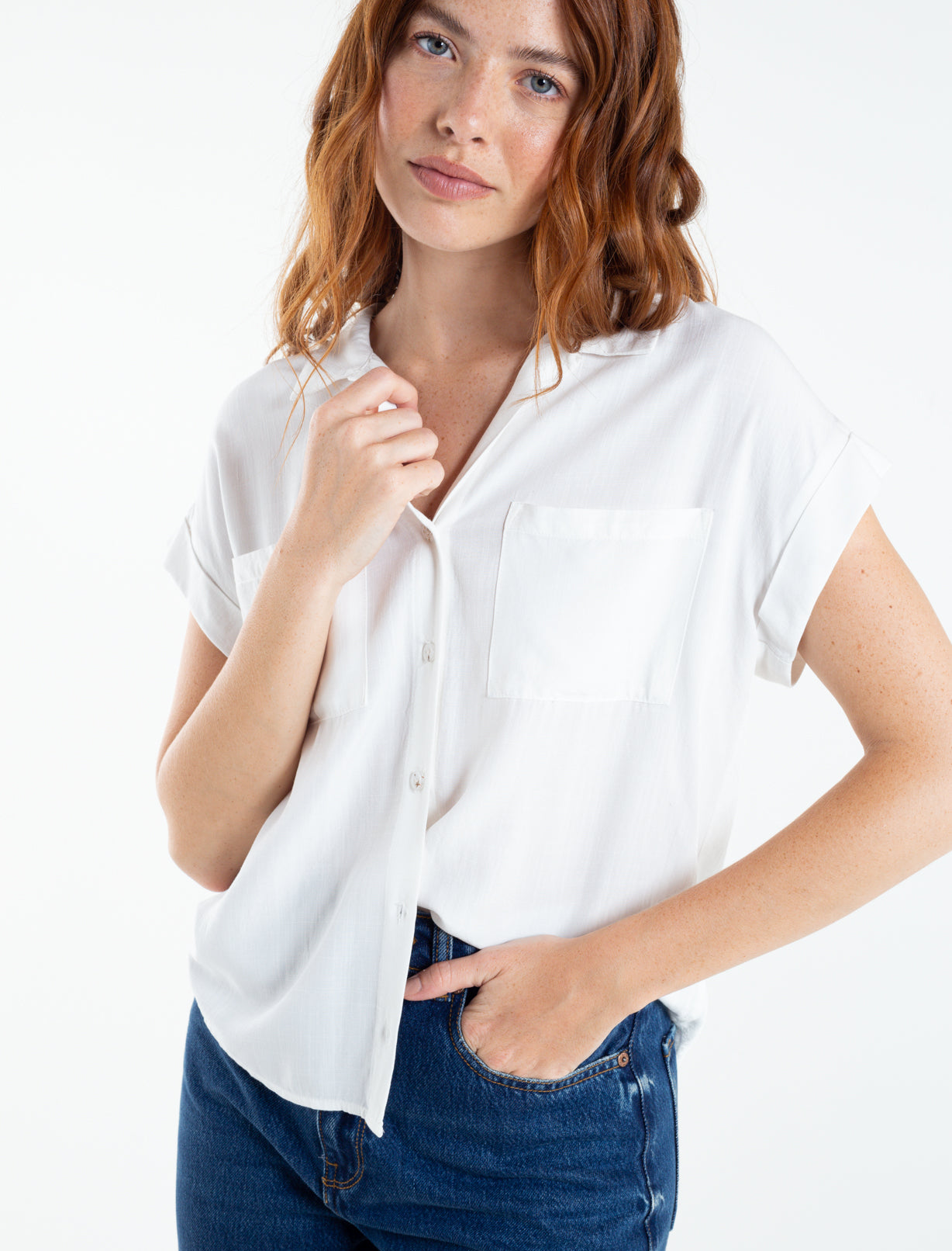 Camisa para mujer manga corta Martina infaltable - Crudo 14_710C508_A00948_7