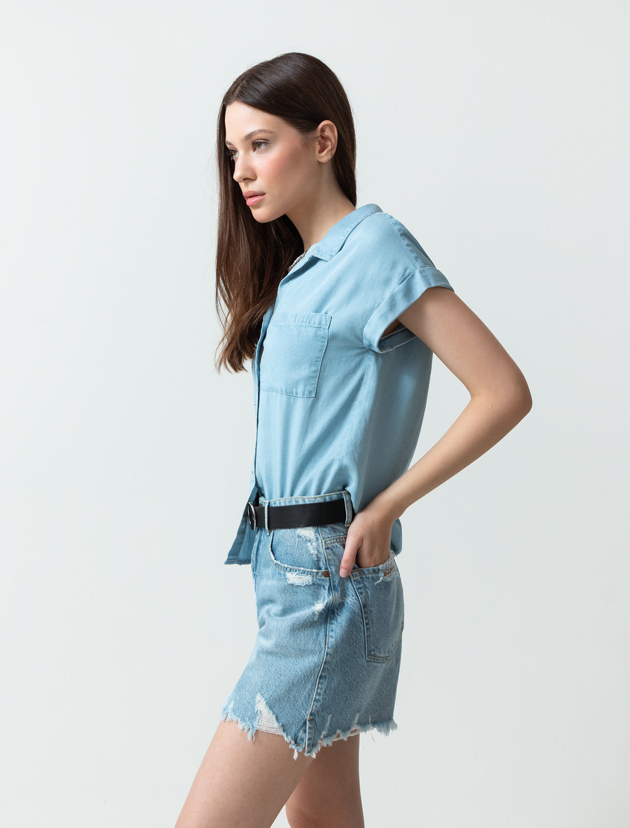 Camisa para mujer azul manga corta Martina en Lyocell infaltable - Azul 14_710C509_AZU183928_5