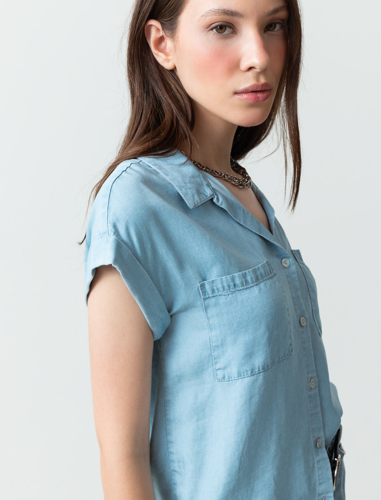 Camisa para mujer azul manga corta Martina en Lyocell infaltable - Azul 14_710C509_AZU183928_7